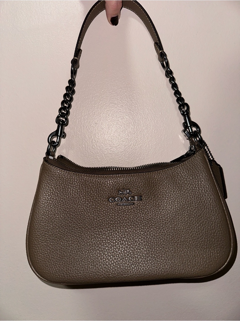 Coach Teri Shoulder Bag Pebbled Leather Crossbody Bag in Dark Stone NWOT
